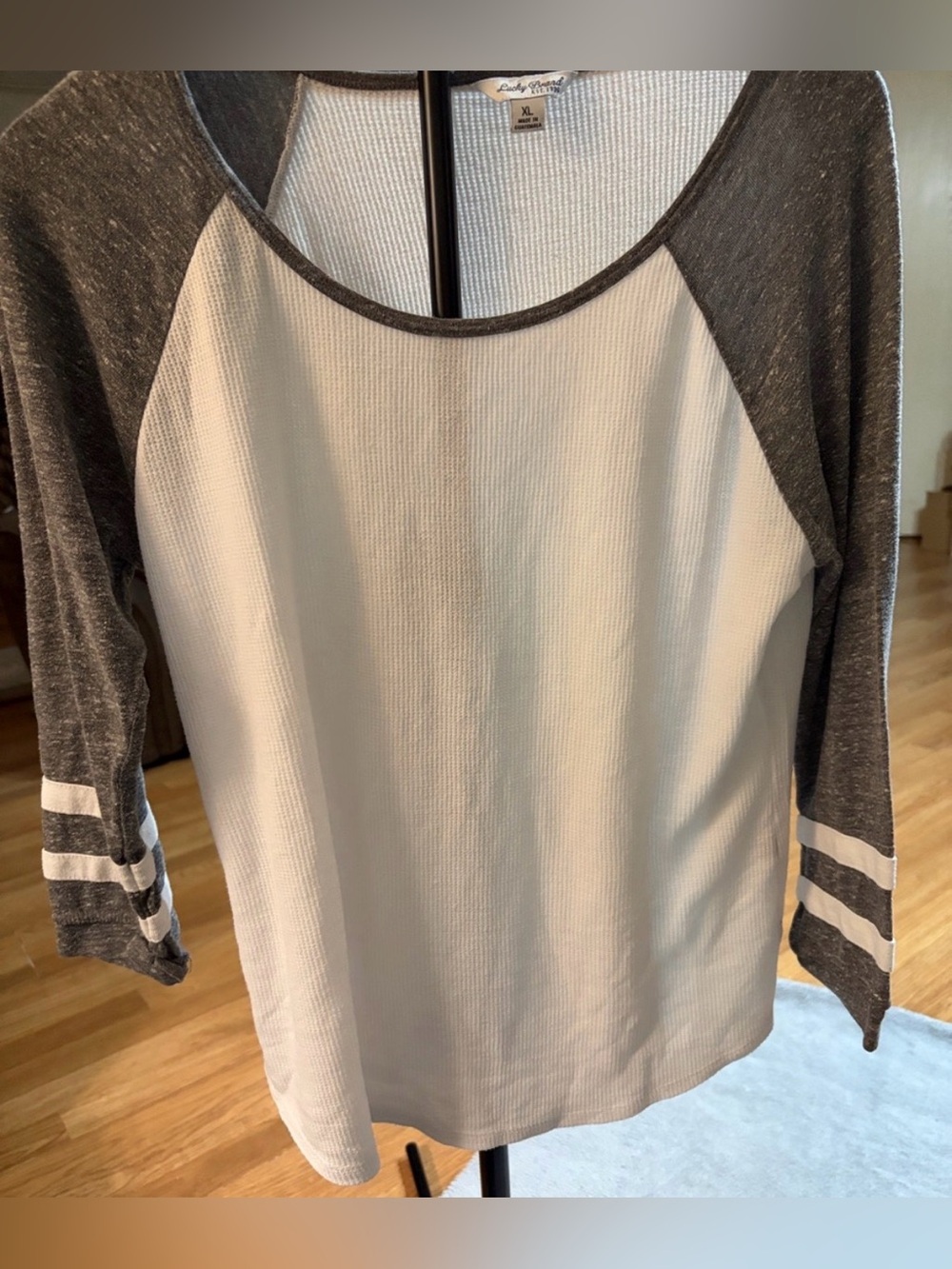 Lucky Brand White and Charcoal Raglan Football Tee